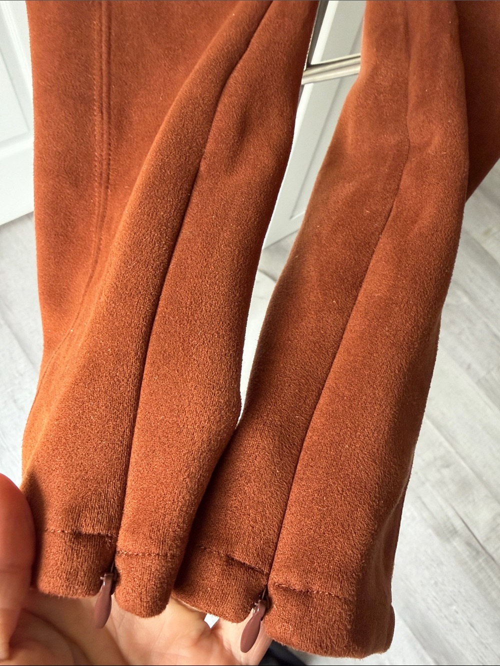 Anthropologie Rust Faux Suede Ponte Pants/Leggings with Ankle Zippers, Size 28. - Picture 5 of 16